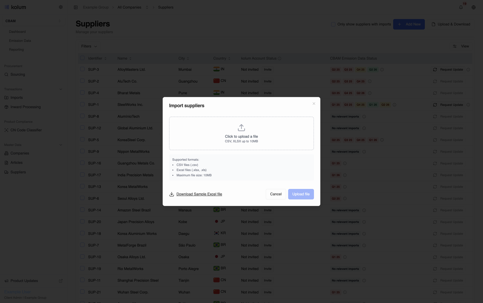 Suppliers bulk upload validation