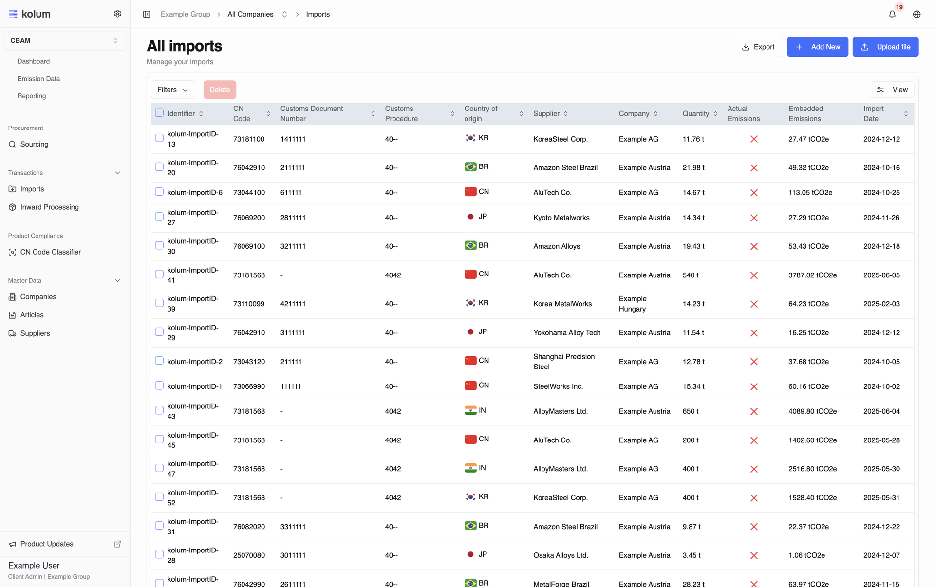 Imports with your own identifier, quantity and unit