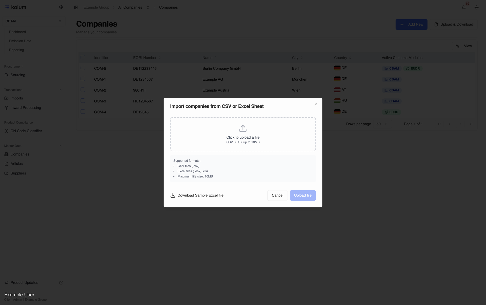 One company upload for every module